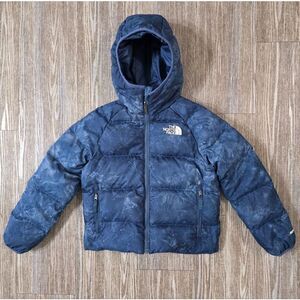 The North Face Printed Reversible Down Fill Jacket Blue Navy Waterproof Boys S